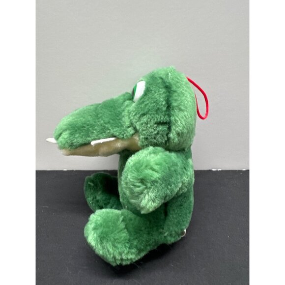 Green Alligator Plush Toy With Red Hanging Loop Surface Washable - Picture 2 of 7